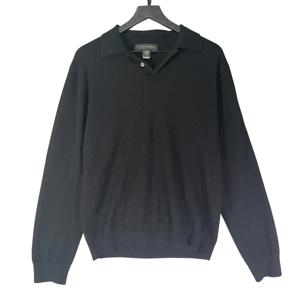 Banana Republic Mens Black Cashmere Sweater XL Knit Pullover Luxury‎